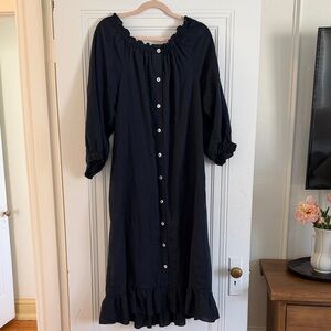 Navy Button-Down Sleeper Linen Dress